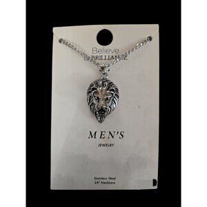 NEW Men’s Stainless Steel Lion Head Pendant Necklace – 24" Chain